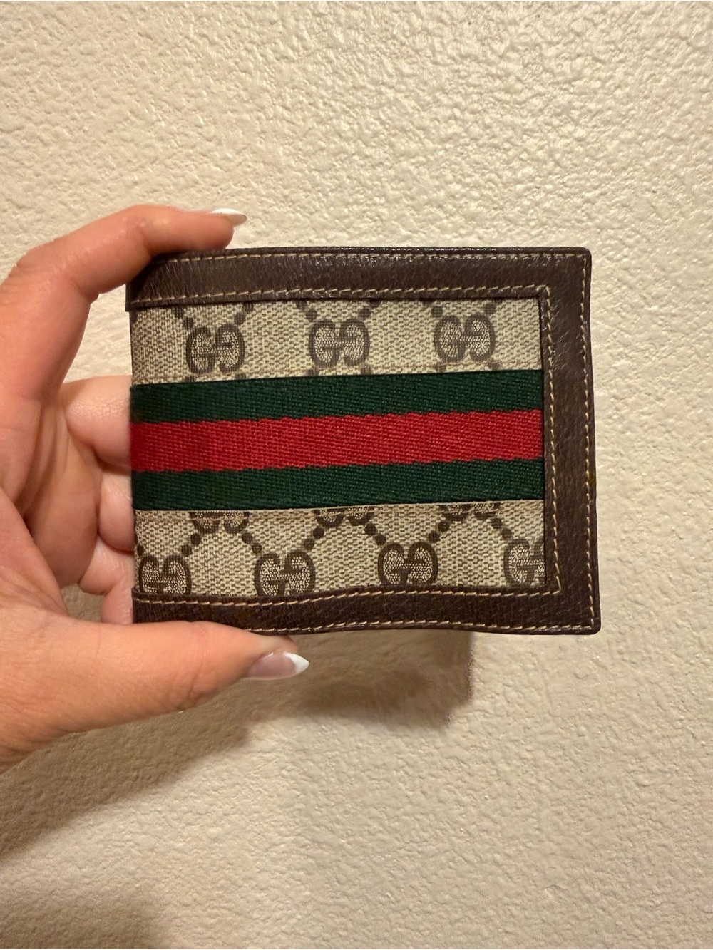 Gucci Brown GG Canvas Wallet with Green and Red Web Stripe